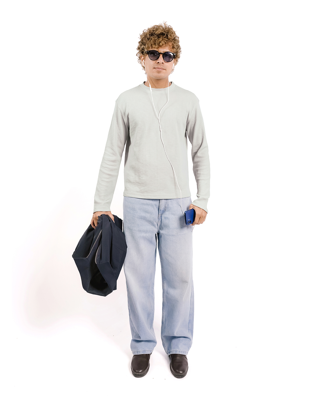 DUSTY LIGHT GREY-EVERGREEN WAFFLE BOXY FIT T-SHIRT