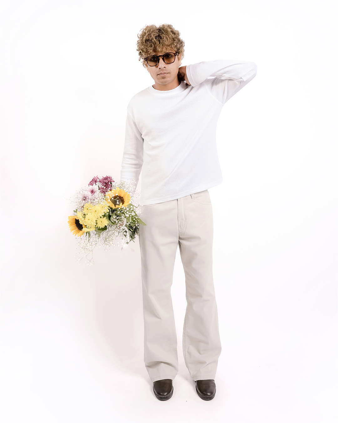 WHITE-EVERGREEN WAFFLE BOXY FIT T-SHIRT
