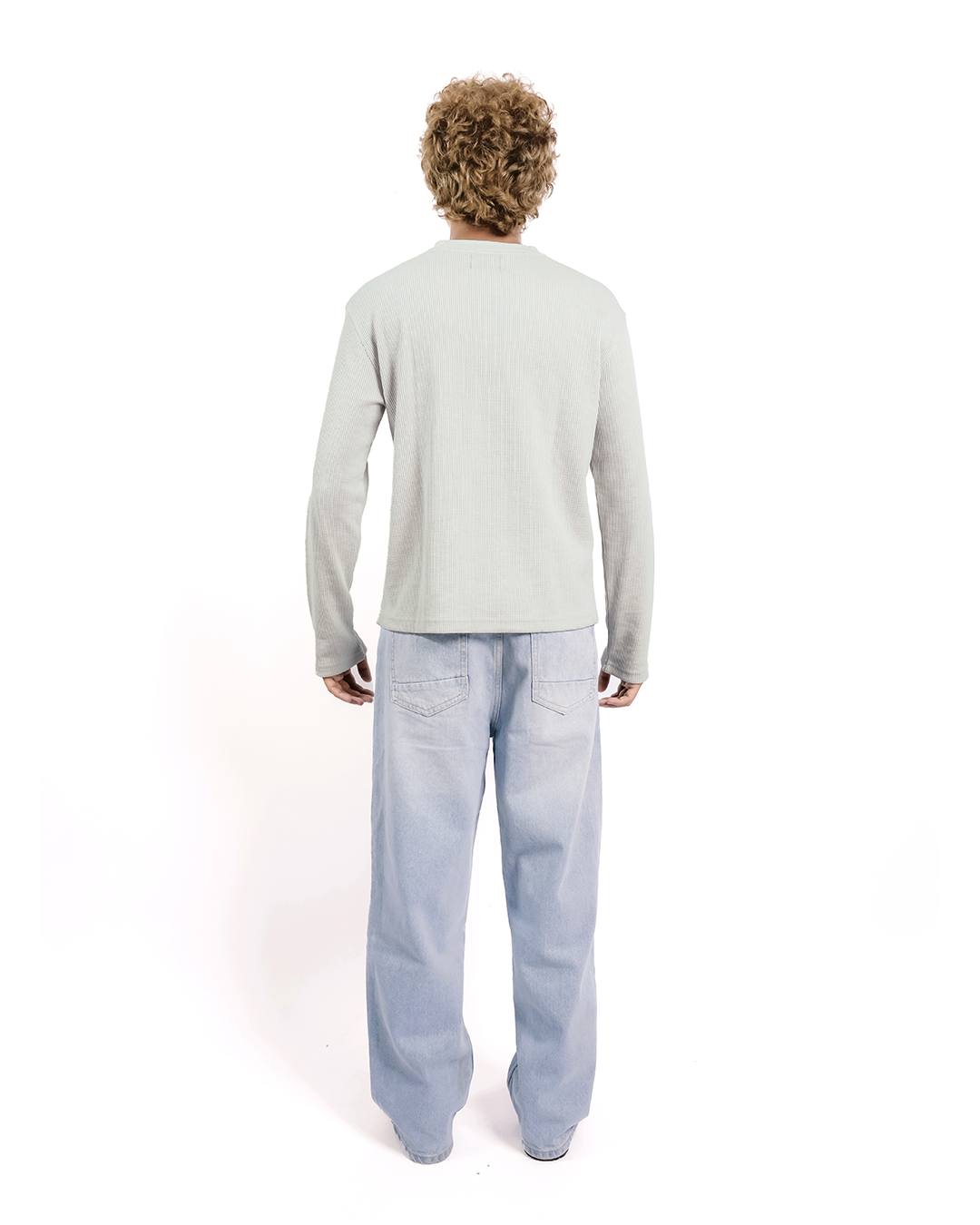 DUSTY LIGHT GREY-EVERGREEN WAFFLE BOXY FIT T-SHIRT