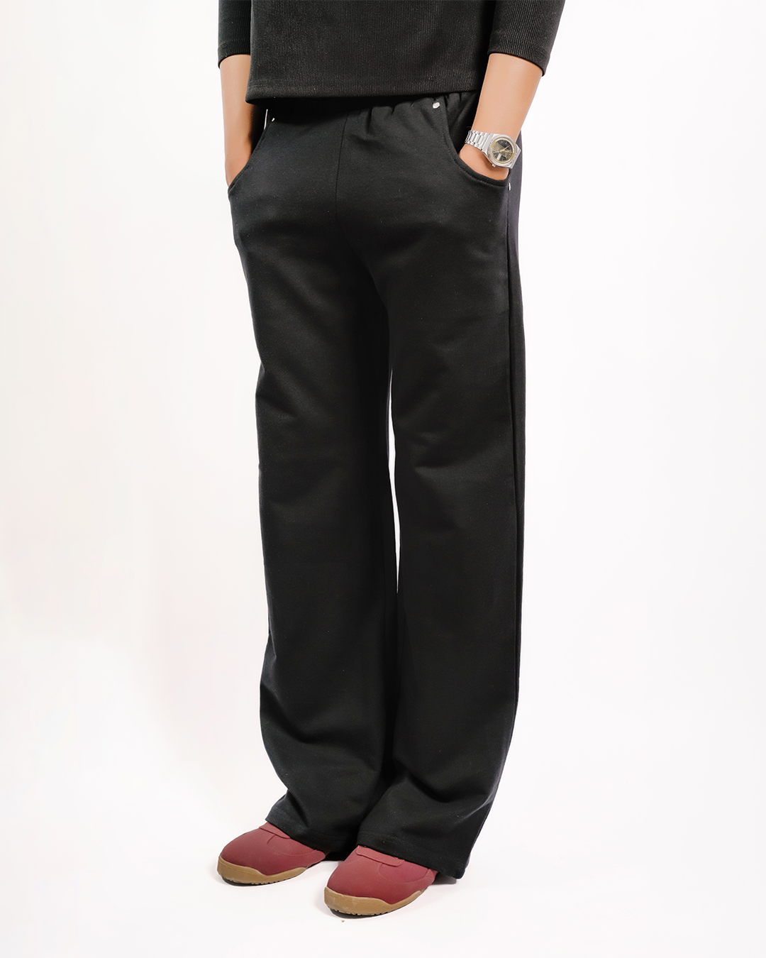 BLACK EVERGREEN WIDE-LEG SWEATPANT