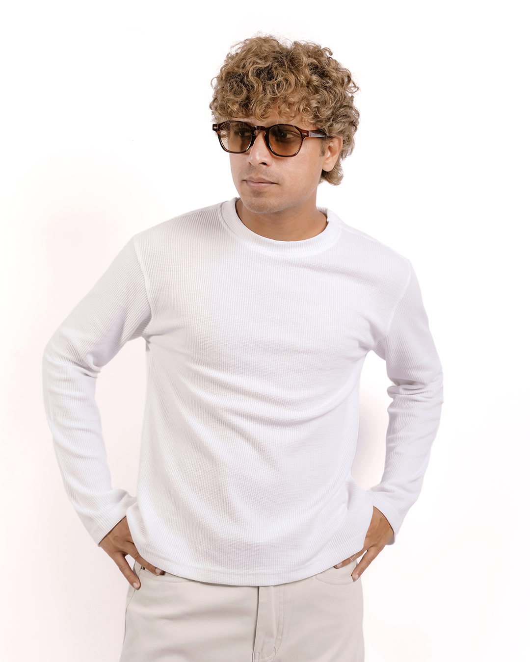 WHITE-EVERGREEN WAFFLE BOXY FIT T-SHIRT