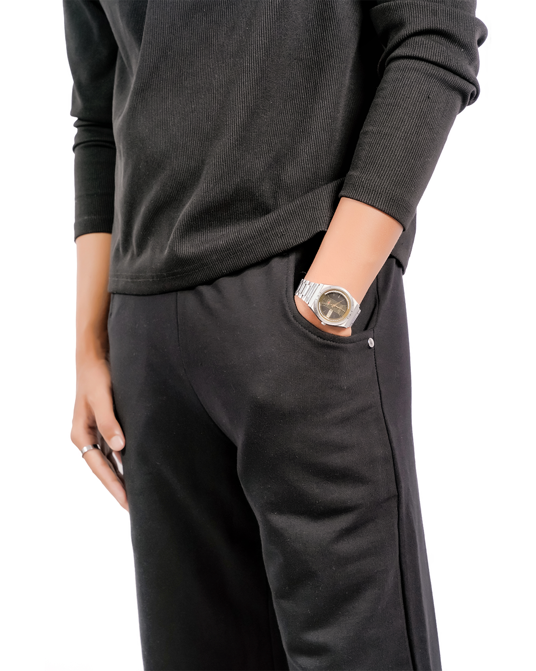 BLACK EVERGREEN WIDE-LEG SWEATPANT
